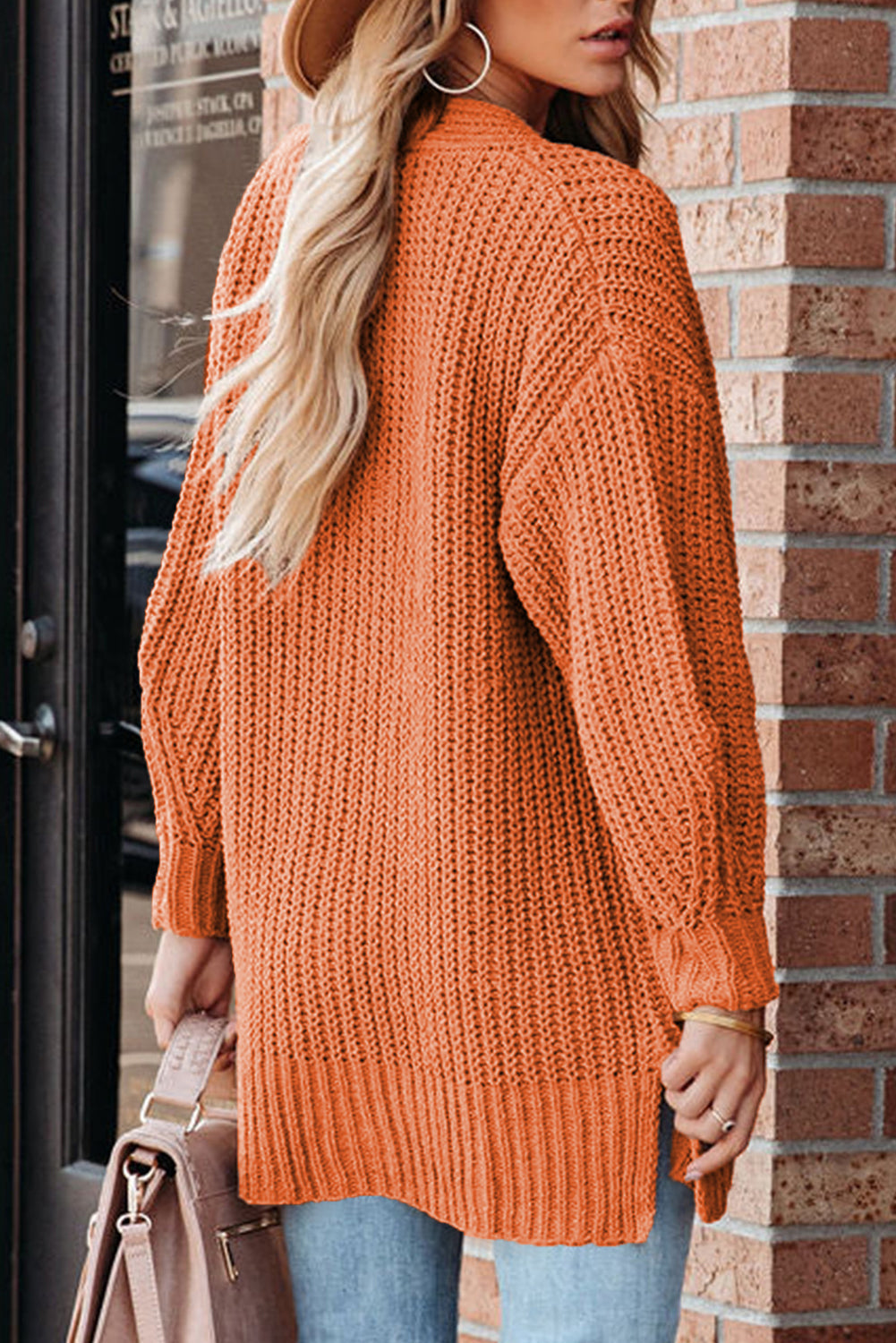 Orange Chunky Cardigan Sweater LT