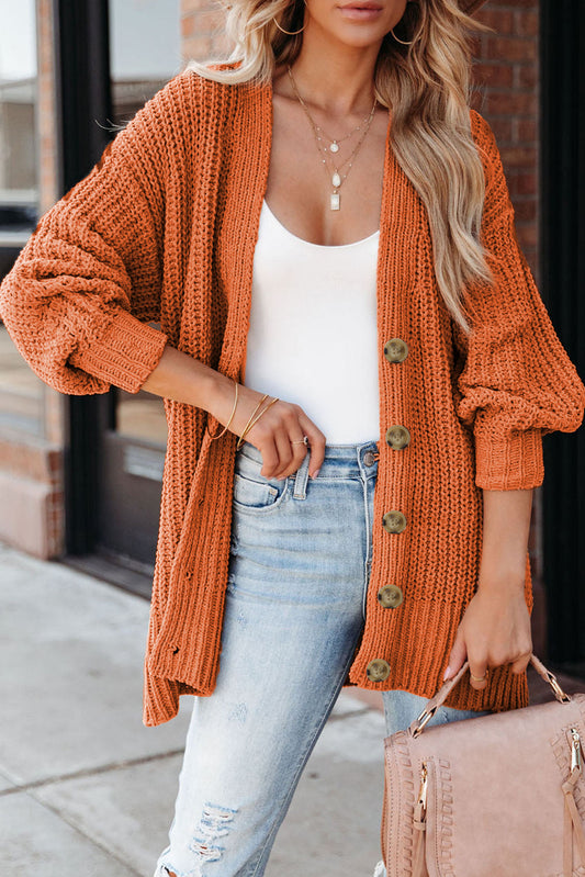Orange Chunky Cardigan Sweater LT