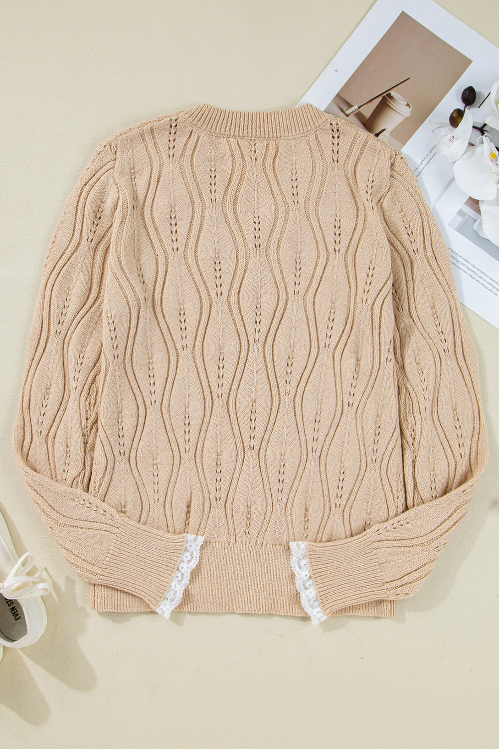 Pearl Beaded Peep Lace Sweater August.