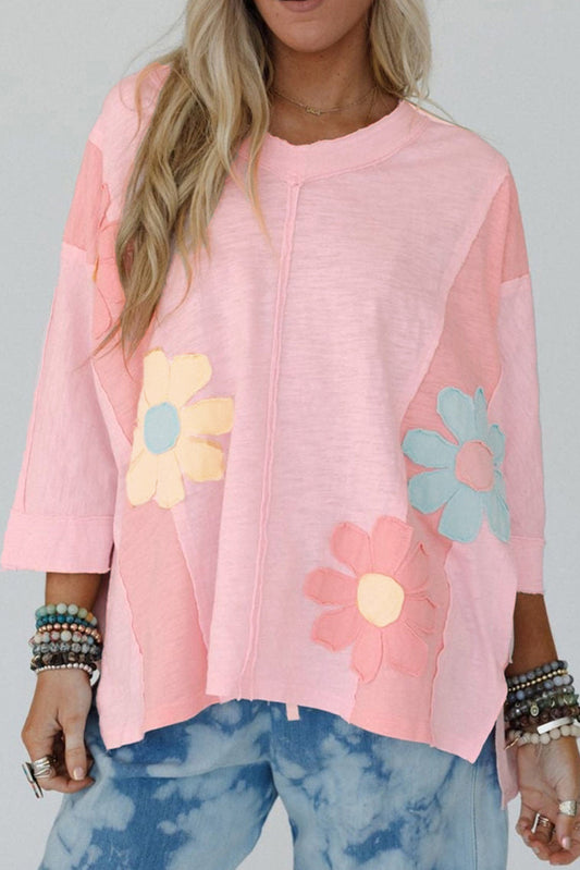 Pink Flower Patch Oversized Top August.