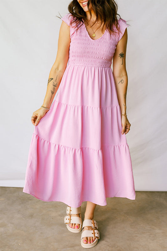 Pink Smocked Midi Dress FB