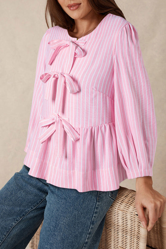 Pink Stripe Bowknot Blouse August.