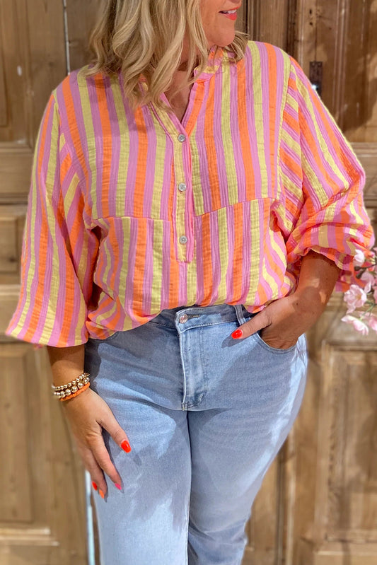 Pink Stripe Crinkled Plus Size Top August.