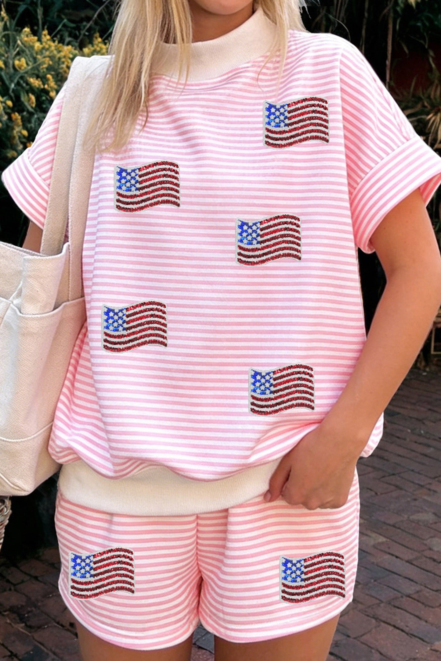Pink Stripe Sequin Flag Set