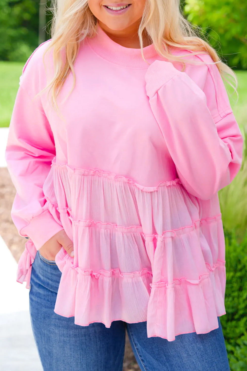 Pink Tiered Plus Size Blouse August.