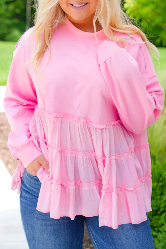 Pink Tiered Plus Size Blouse August.