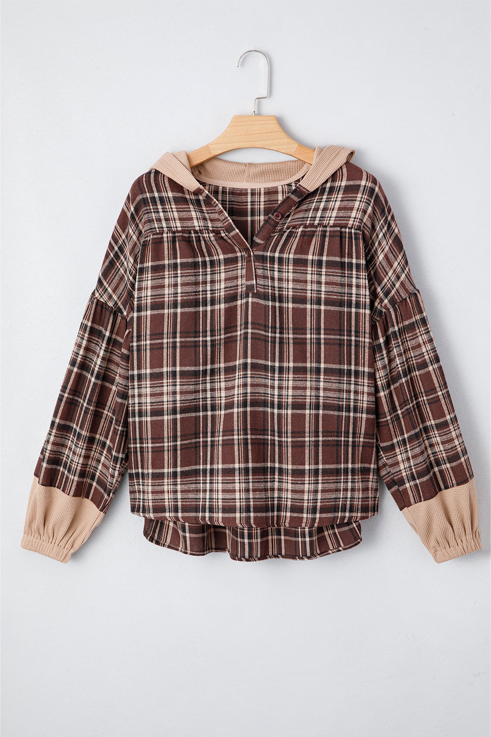 Plaid Patchwork Hooded Blouse August.