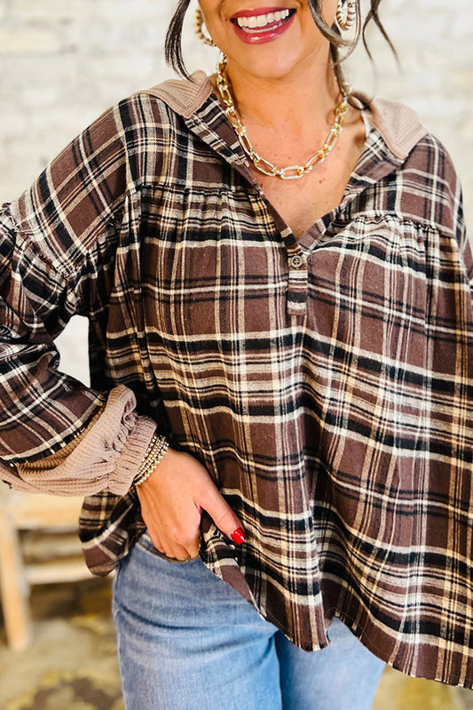 Plaid Patchwork Hooded Blouse August.