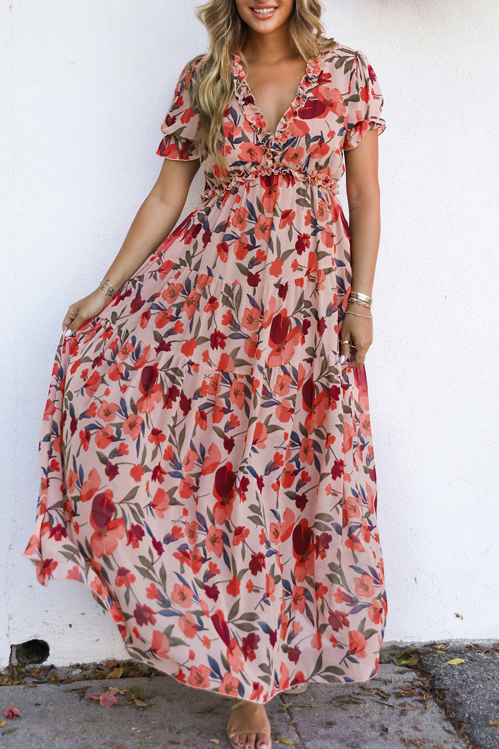 Red Floral Frilled Dress LT