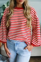 Red Striped Lace Trim Top INS