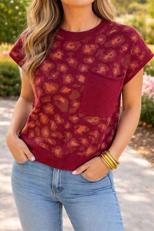 Red Leopard Knitted Top FB