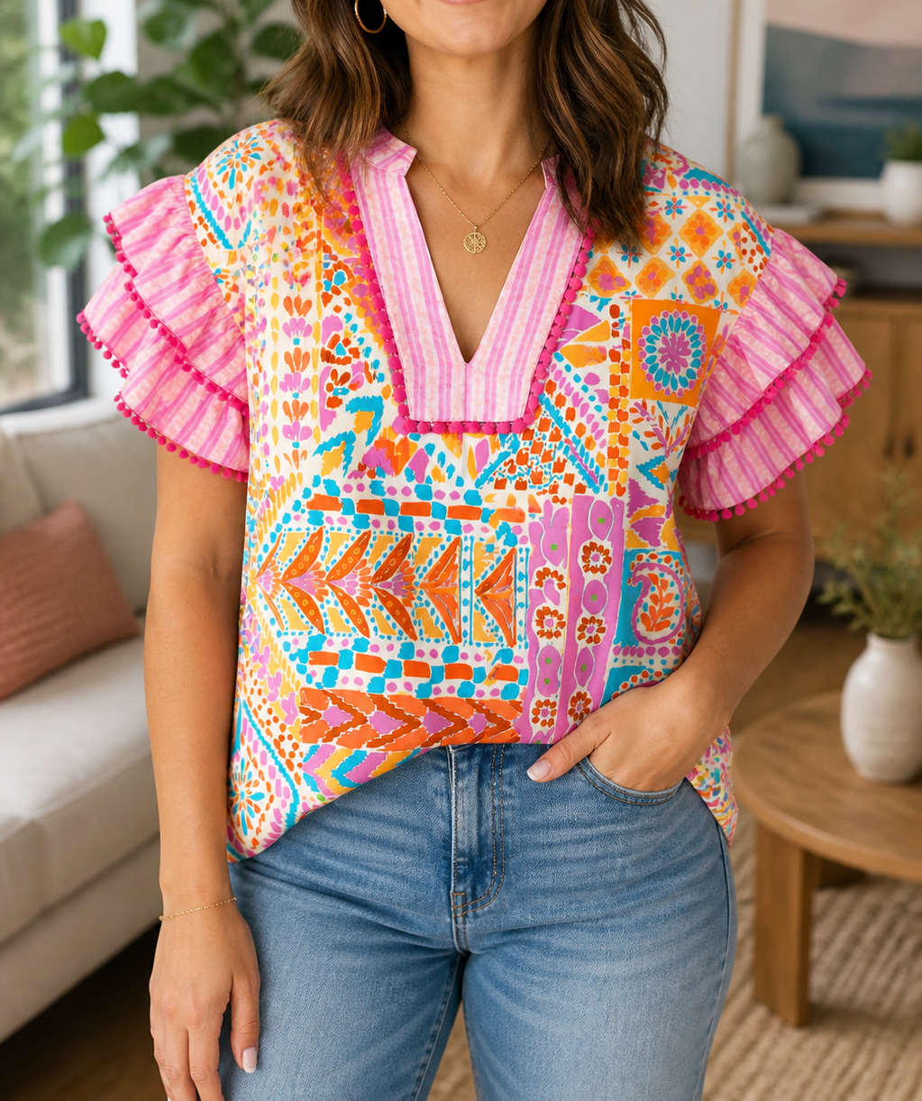 Rose Plus Geometric Blouse