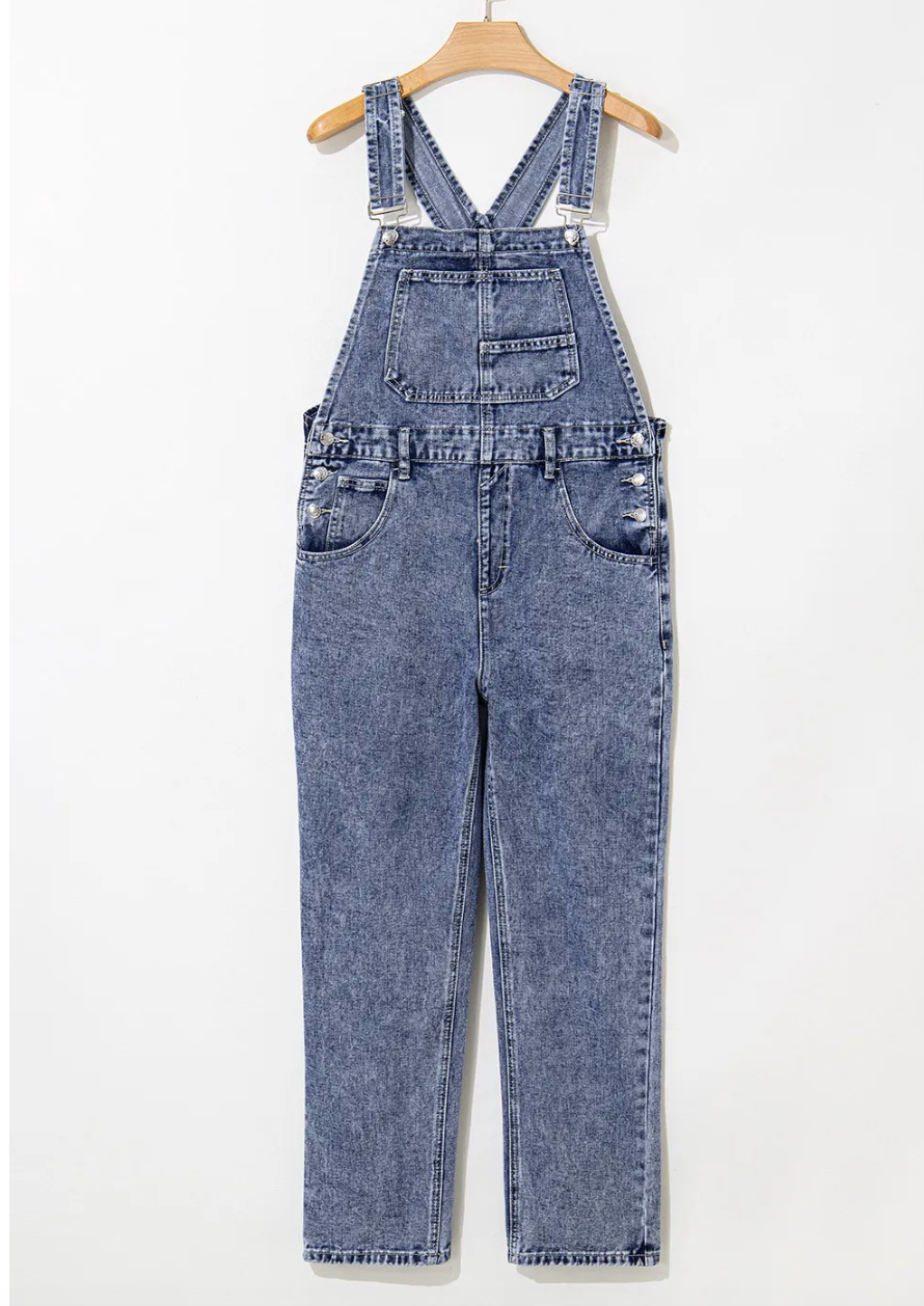 DENIM STRAIGHT LEG OVERALLS OOTD
