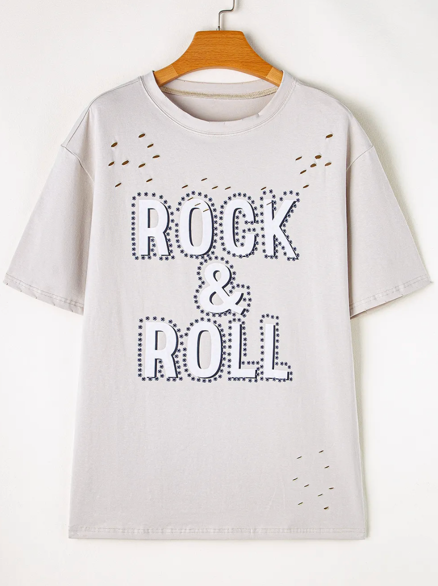 Gray Rock & Roll Graphic Distressed Vintage Tee OOTD