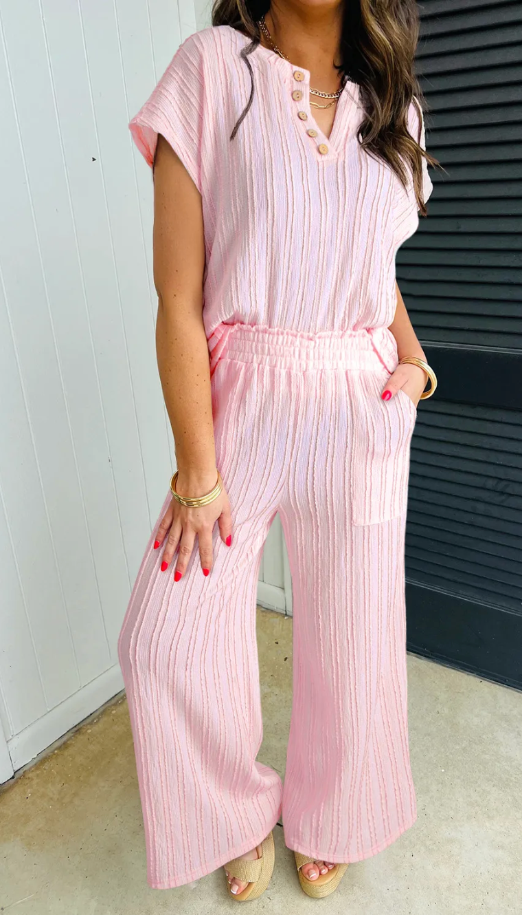 Textured Henley Top & Pants Set OOTD