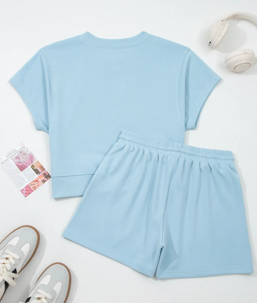 Loose Tee Drawstring Shortie Set
