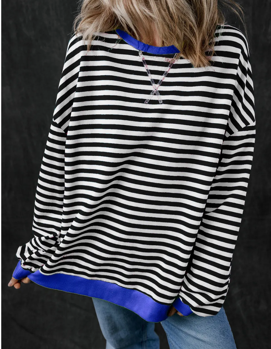 STRIPE OVERSIZED CONTRAST TRIM PULLOVER OOTD