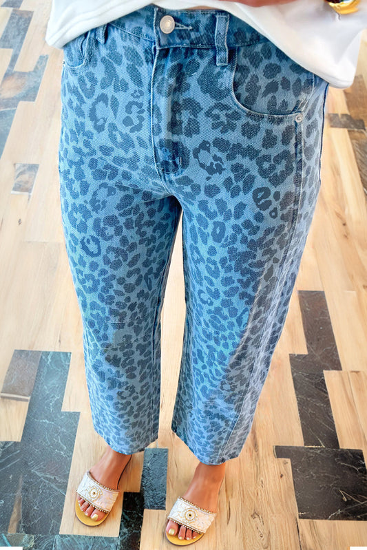Sky Blue Leopard Straight Jeans August.