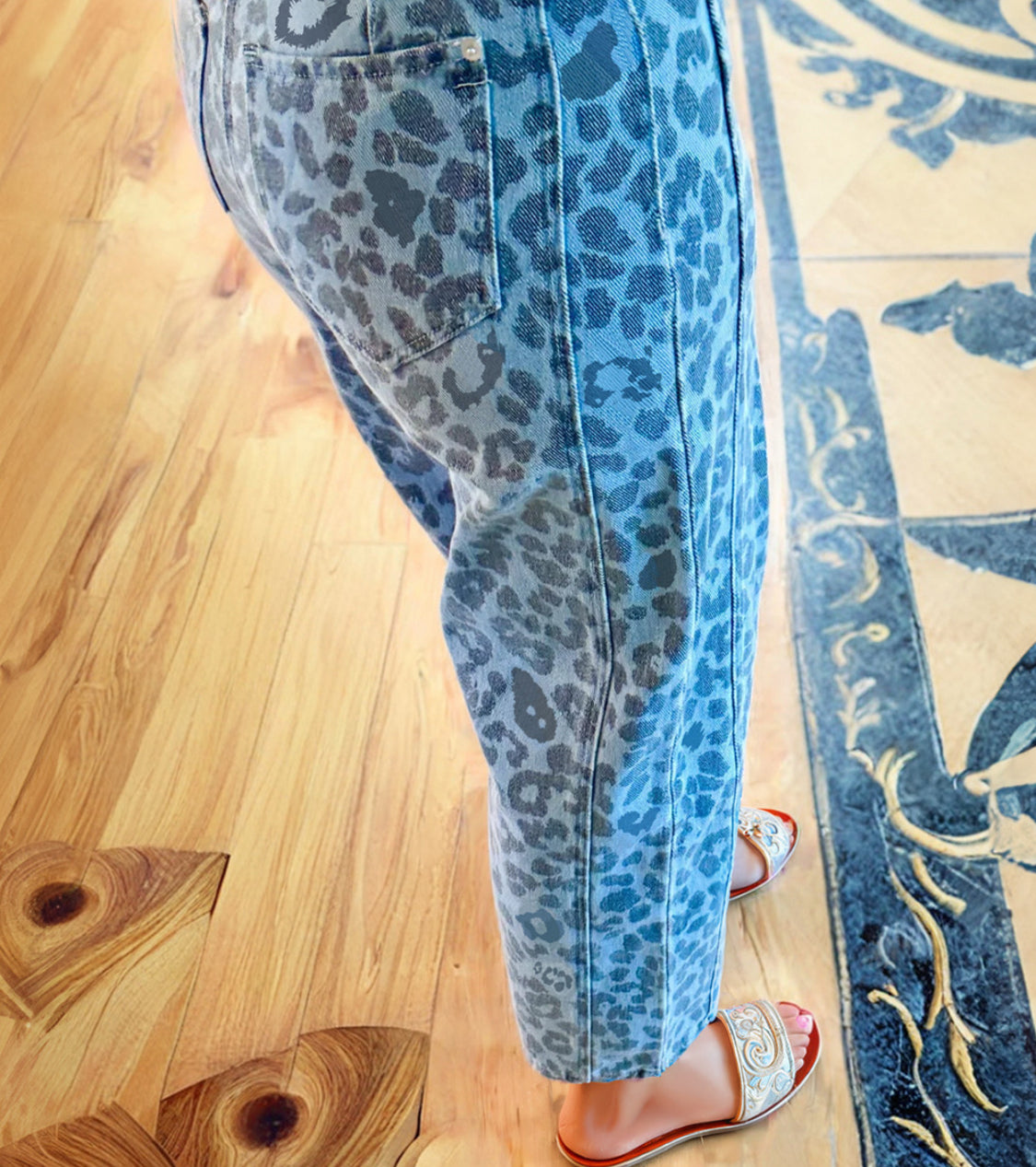 Sky Blue Leopard Straight Jeans August.