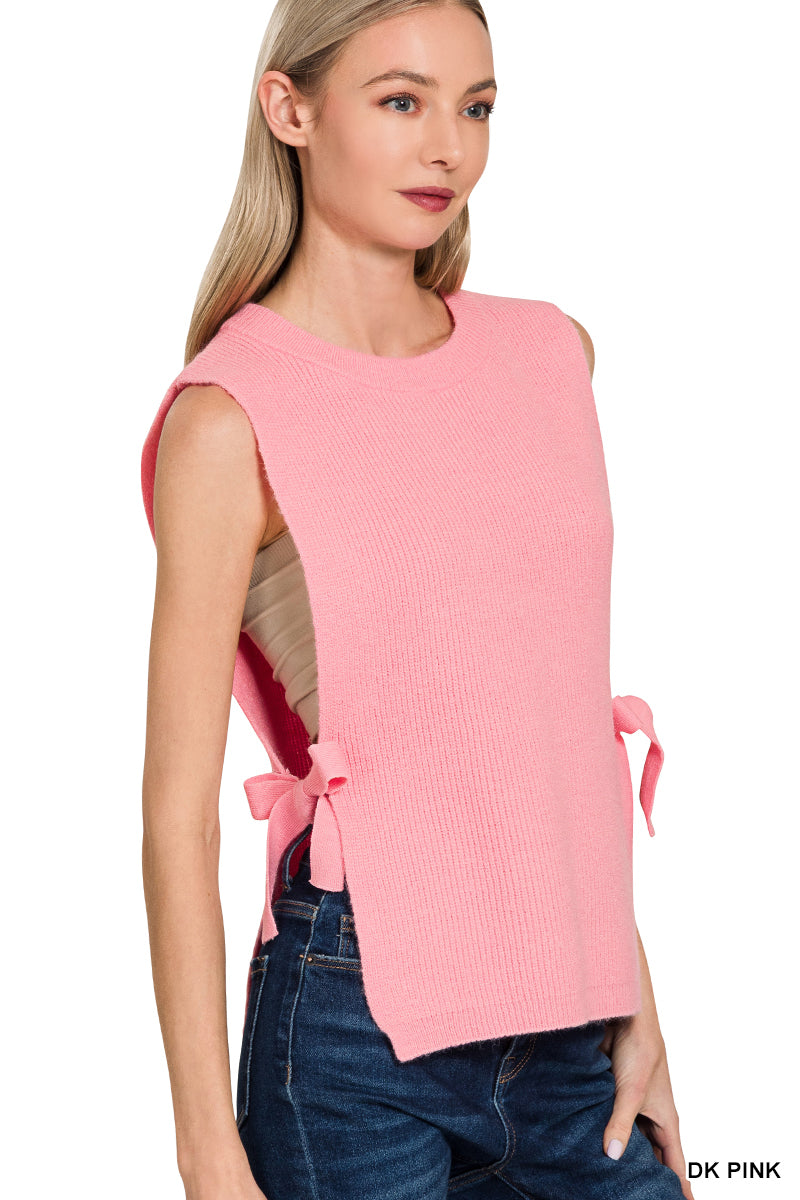 Side Tie Sweater Vest Zenana