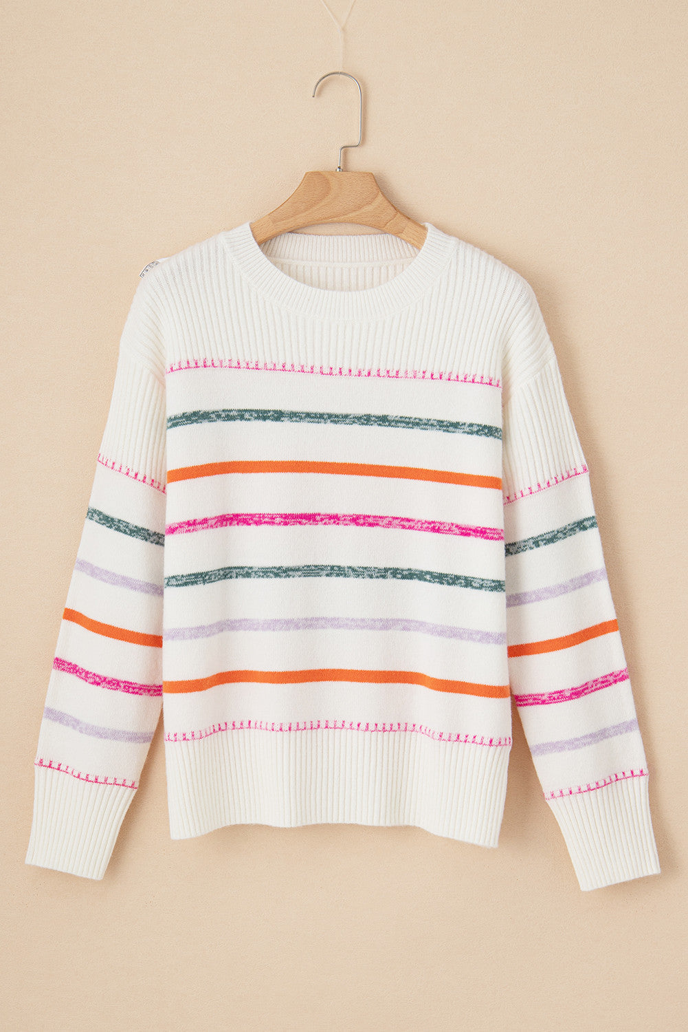 White Colorful Stripe Sweater LT