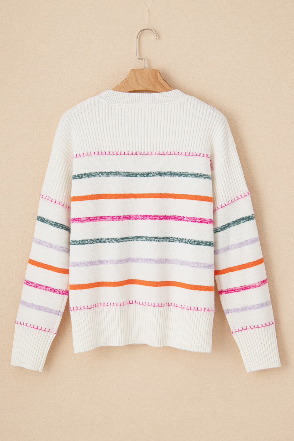 White Colorful Stripe Sweater LT