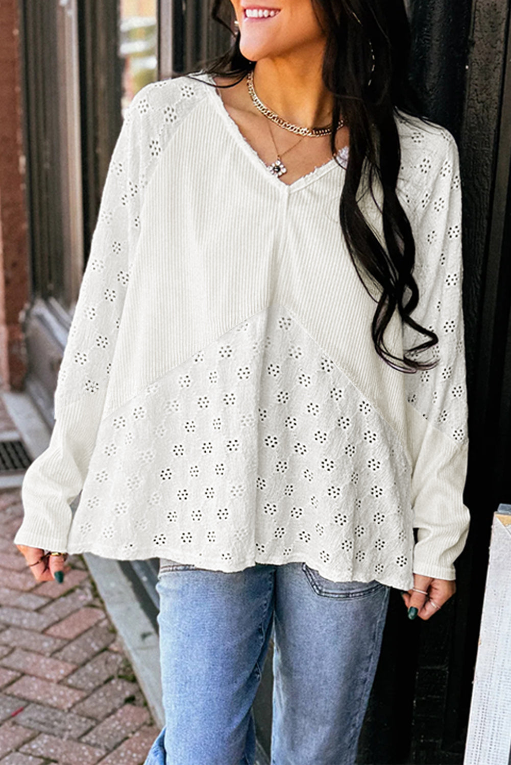 White Ribbed Patchwork Top LT
