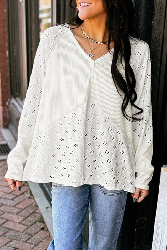 White Ribbed Patchwork Top LT