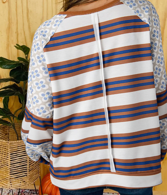 White Striped Floral Lantern Blouse LT