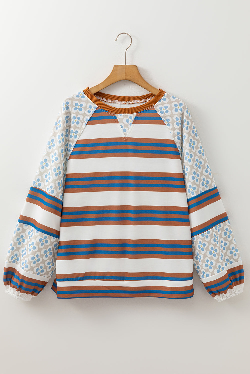 White Striped Floral Lantern Blouse LT