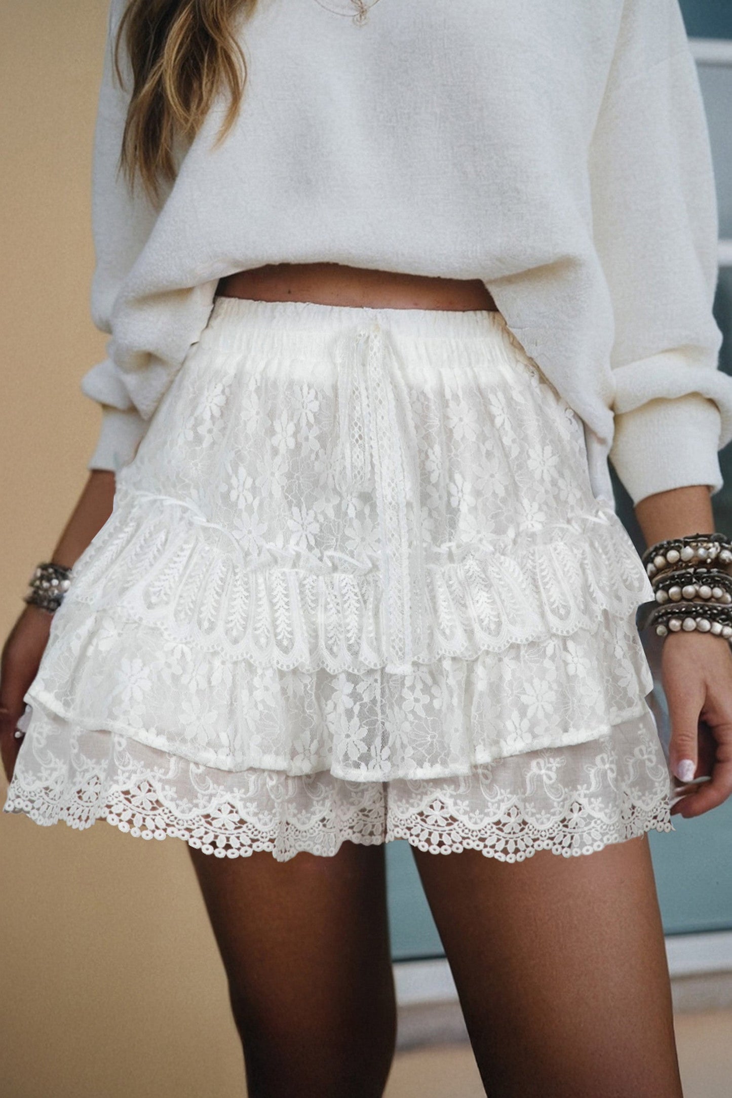 White Lace Ruffle Shorties