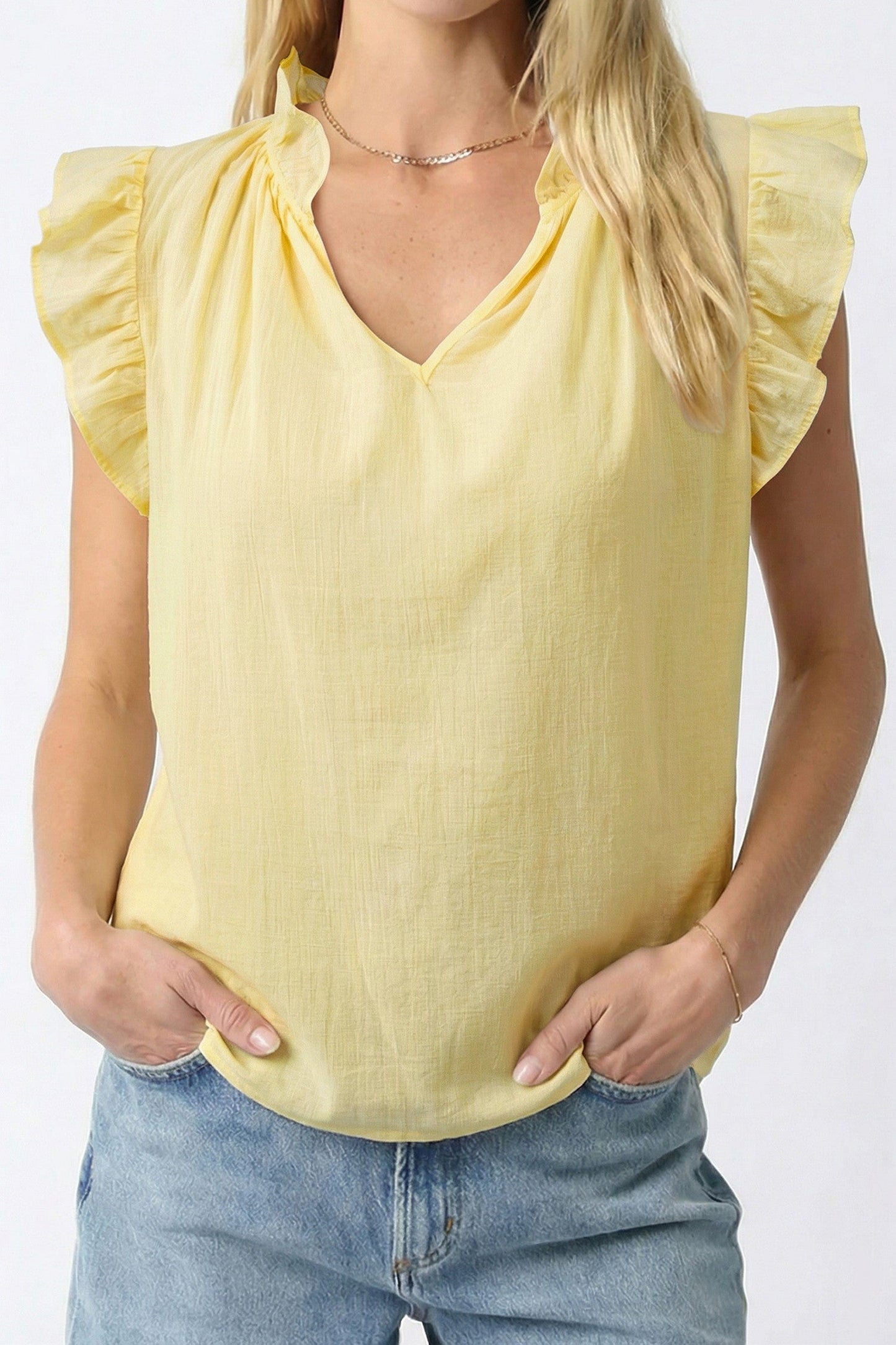 Yellow Cream Ruffle Top