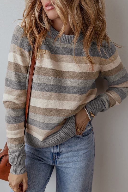 Gray and Khaki Striped Sweater LT