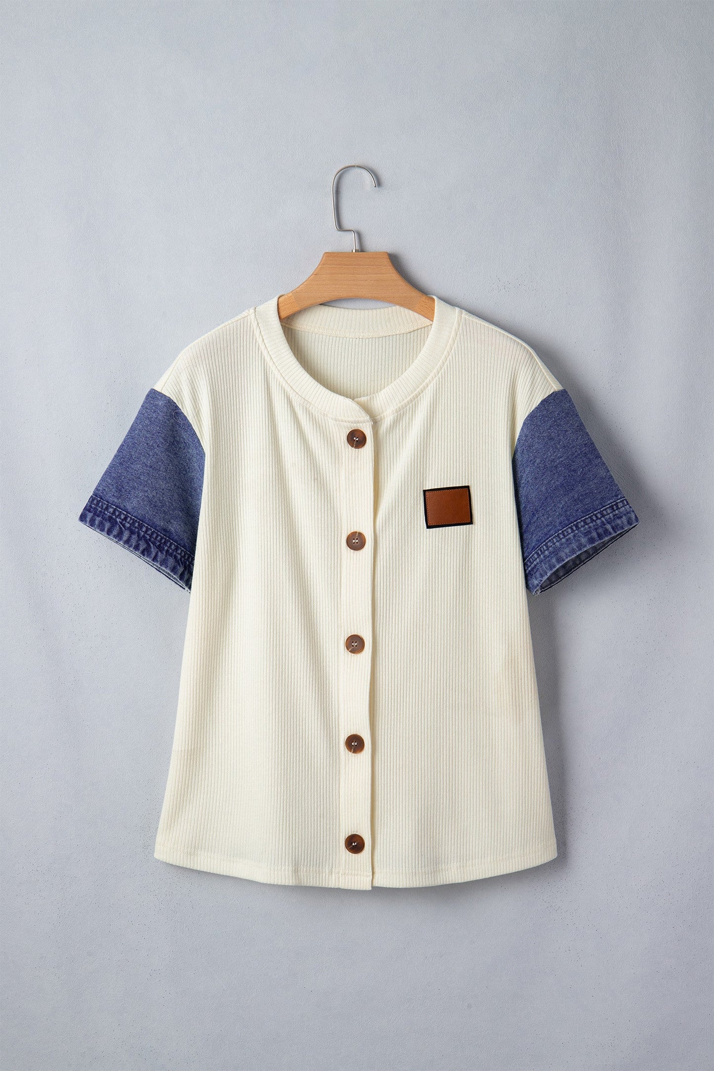 Beige Denim Ribbed Top