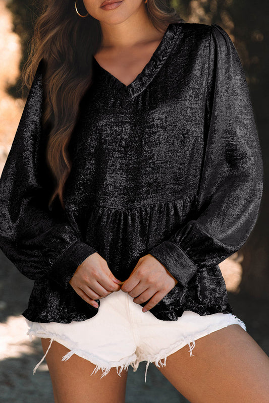 Black Metallic Babydoll Blouse LT