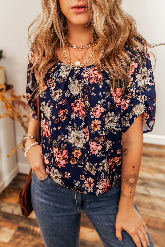 Blue Floral Casual Blouse June.