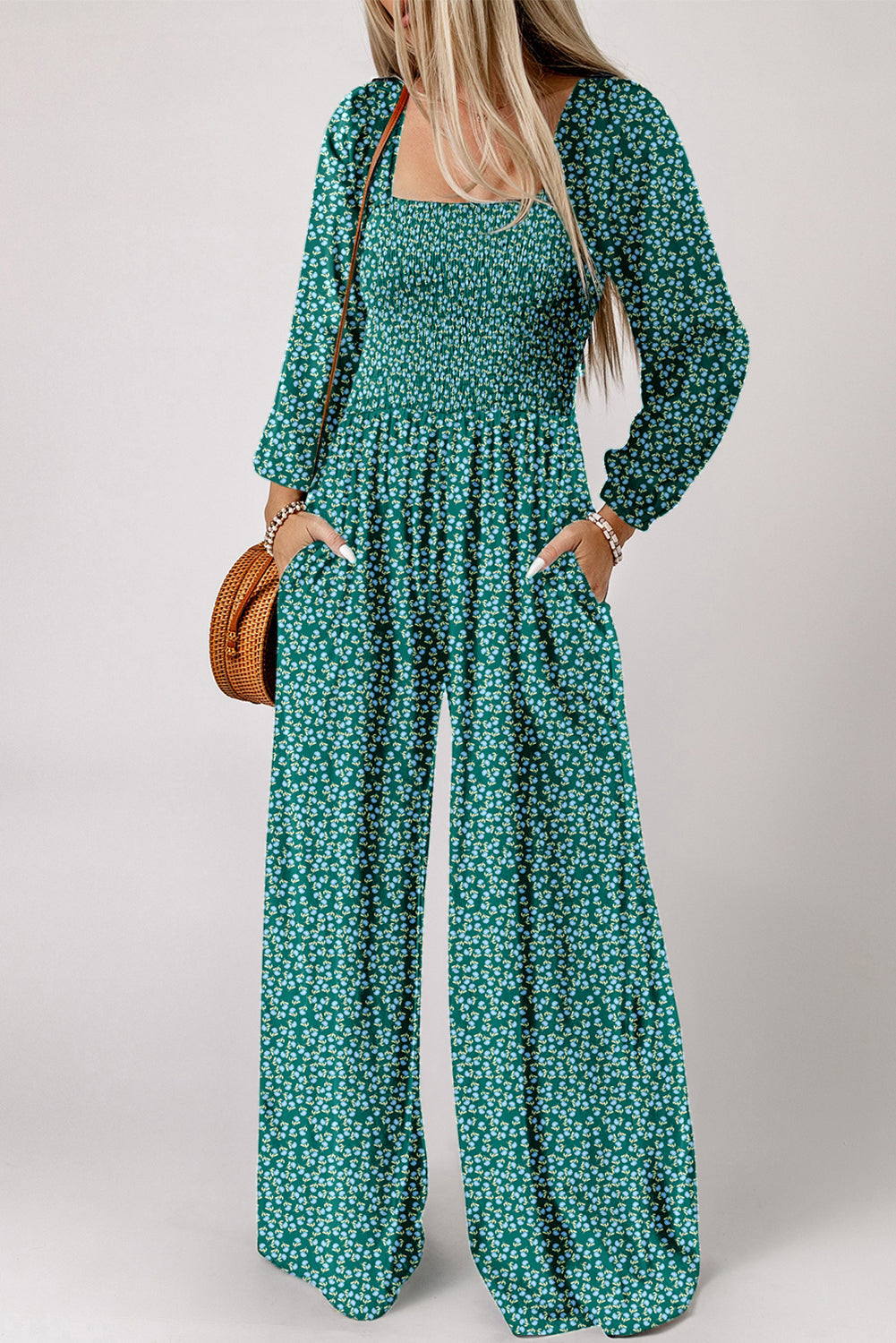 Floral Smocked Jumpsuit OOTD