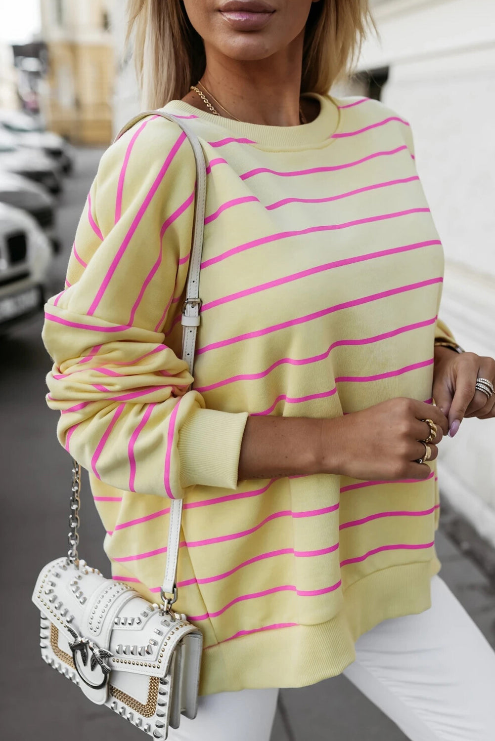 Yellow Stripe Overlap Pullover LT