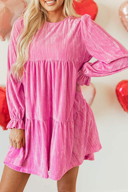 Pink Velvet Ruffled Mini Dress LT