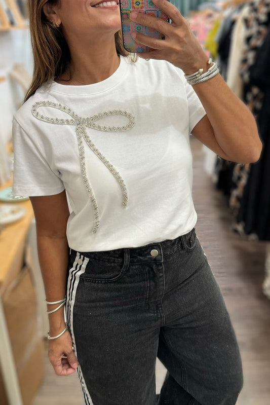 White Bow Rhinestone Top LT