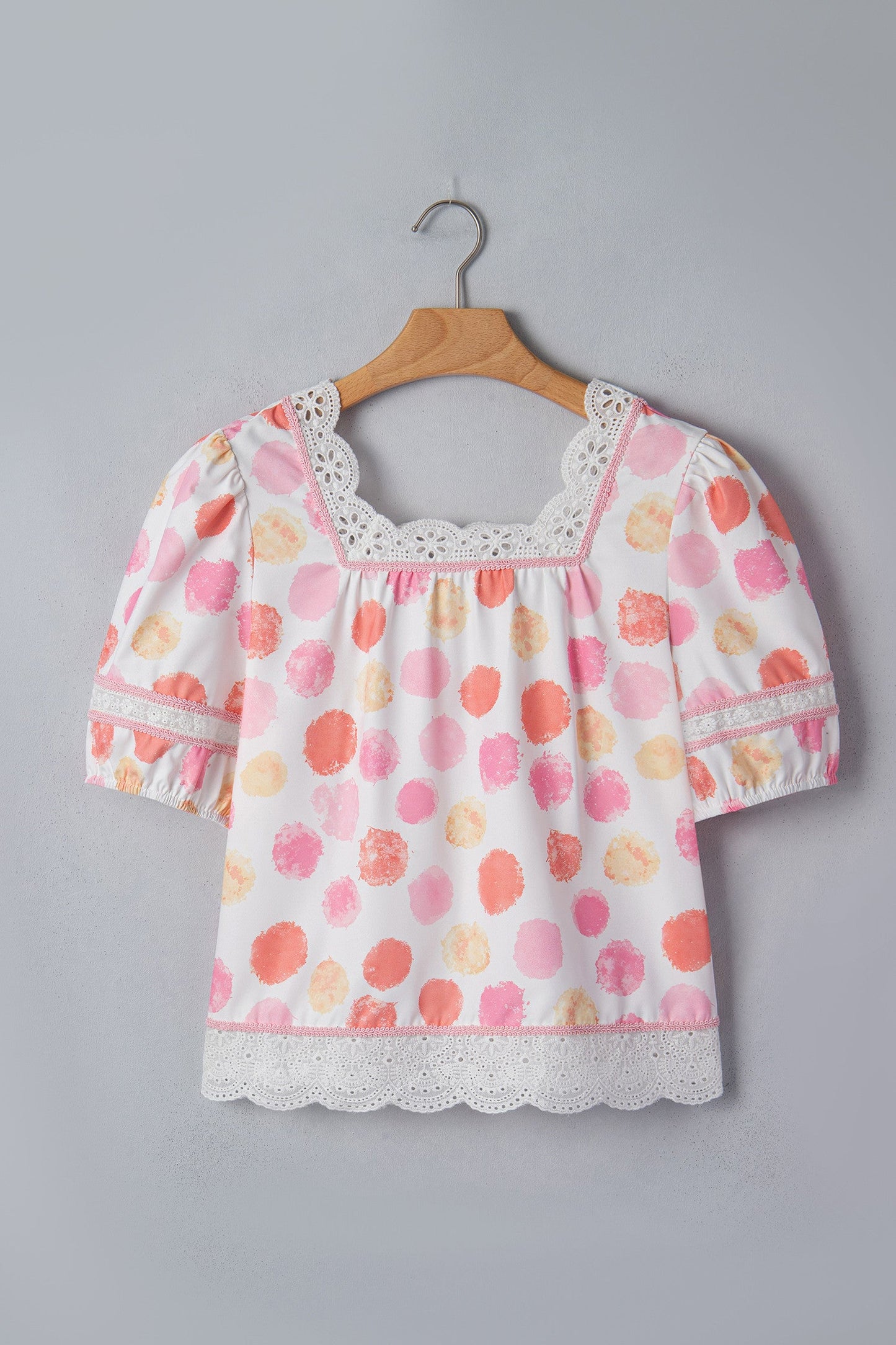 Pink Polka Dot Square Neck Blouse