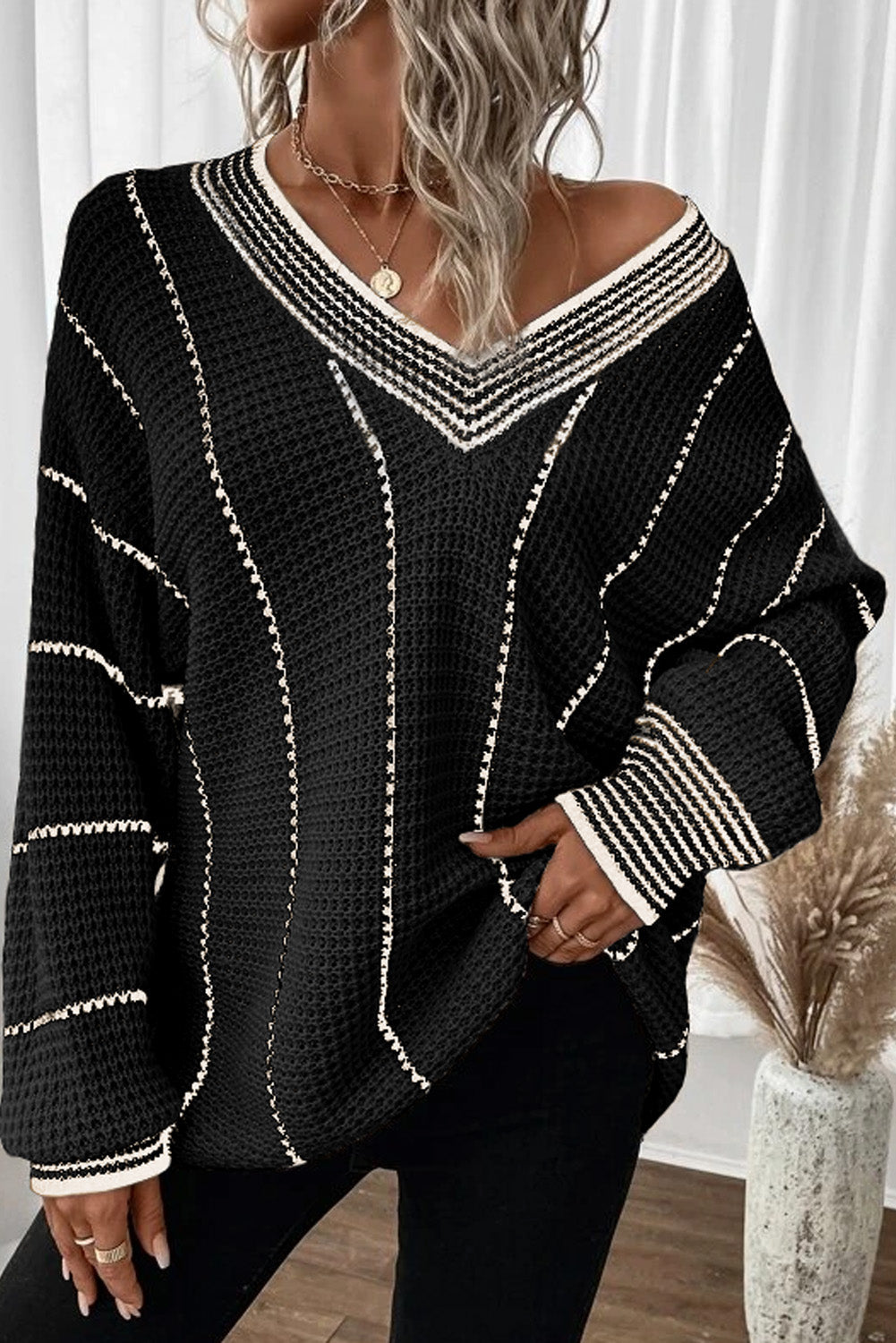 Black Stripe Loose Sweater LT