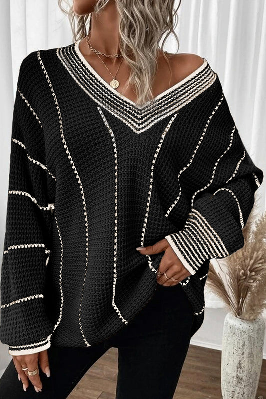 Black Stripe Loose Sweater LT