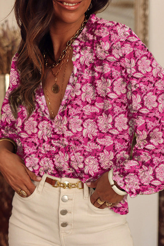 Pink Floral Pleated Blouse LT