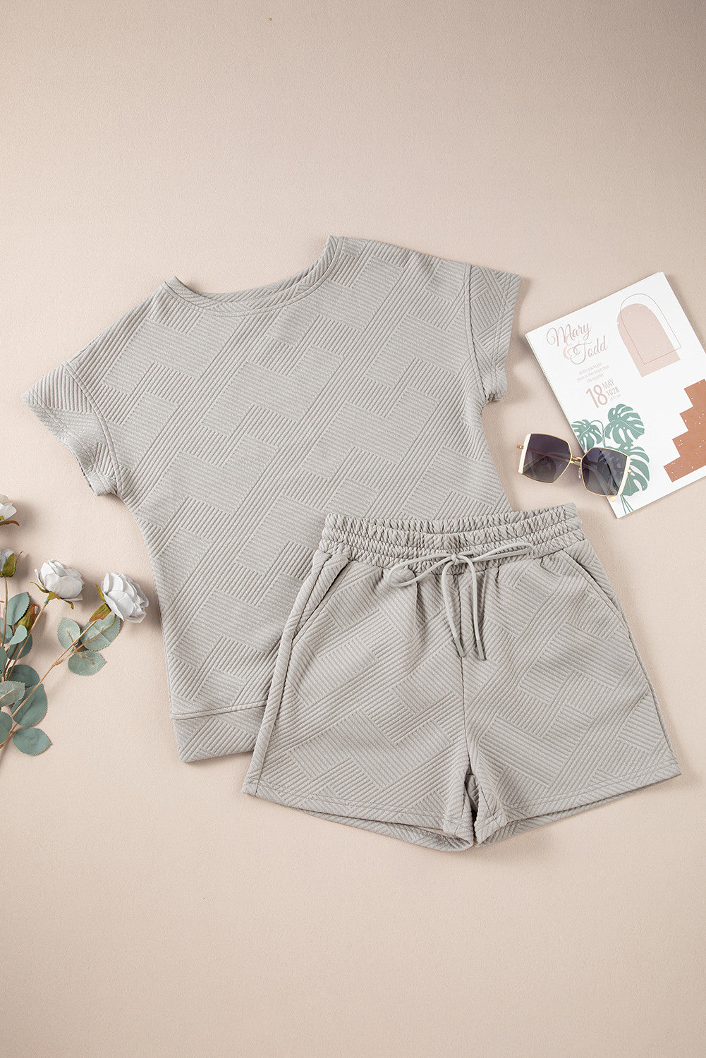 Gray Textured Loose Top Set