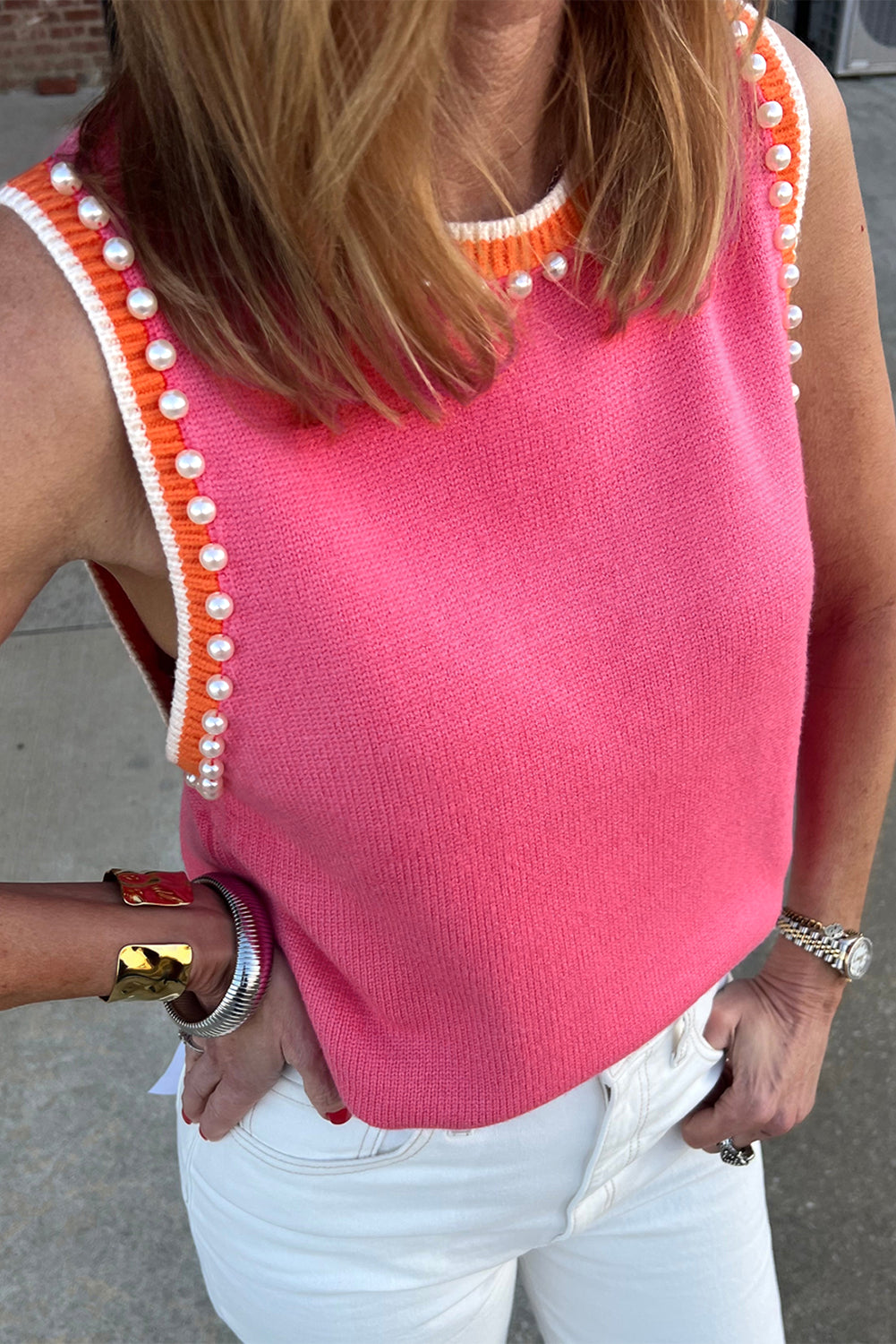 Pink Contrast Pearl Tank FB