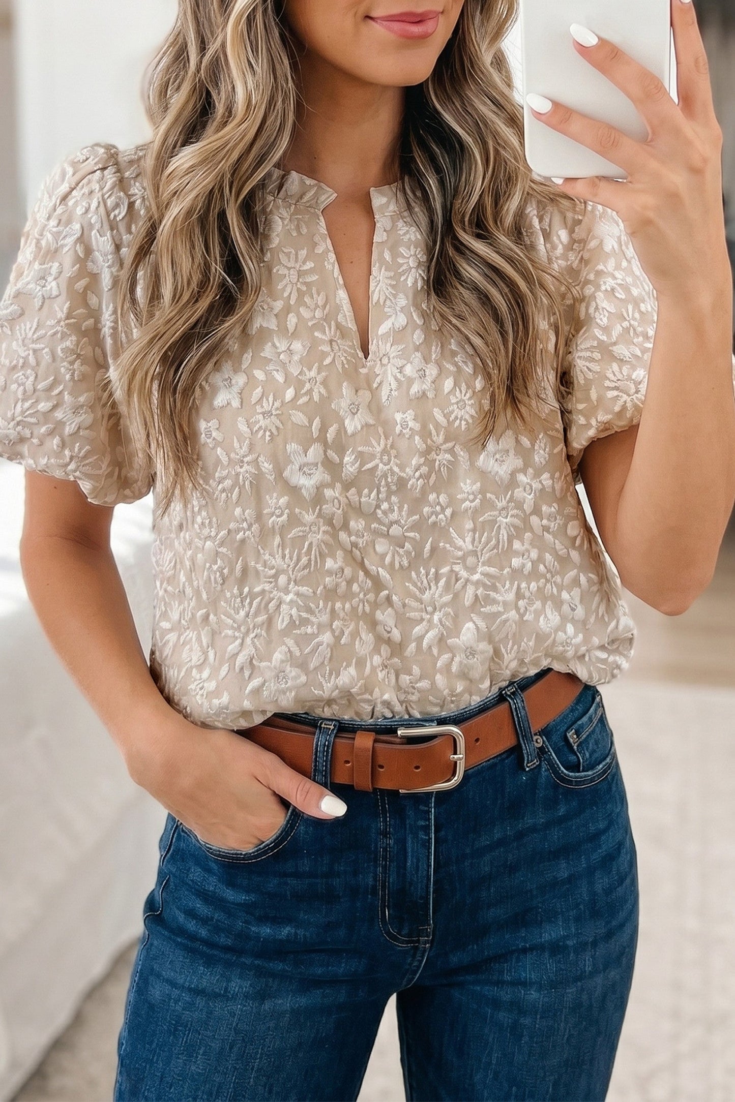 Floral Textured Puff Blouse