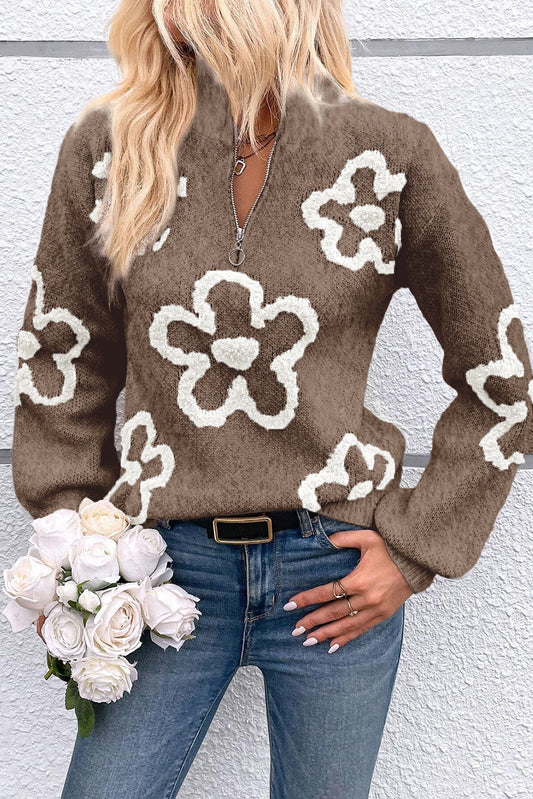 Beige Contrast Flower Sweater LT