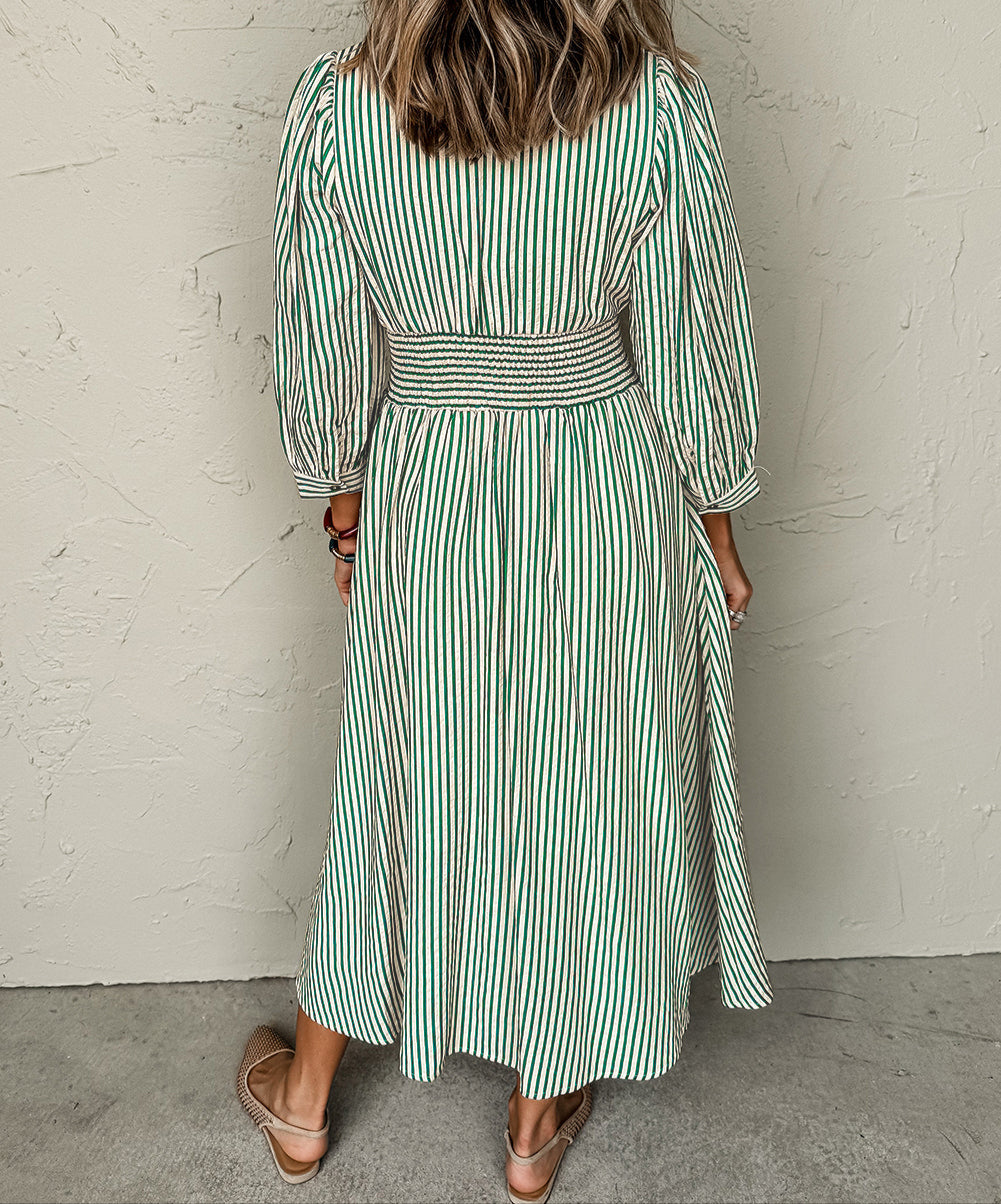 Green Stripe Cinched Midi Dress LT