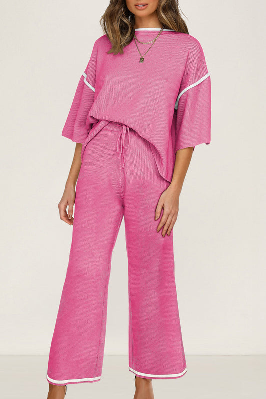 Bright Pink Contrast Pants Set LT